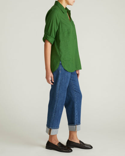 Button Back Linen Blend Polo Shirt - Green Park | Universal Standard