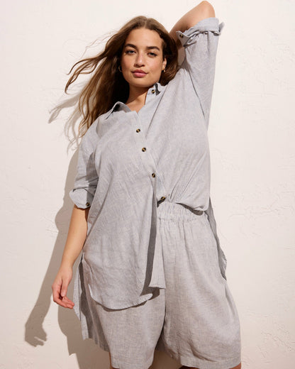 Dawn Linen Blend Hi Low Tunic - Beach Stripe | Universal Standard