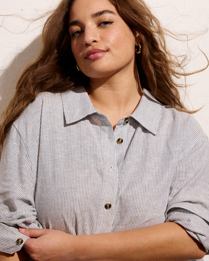 Dawn Linen Blend Hi Low Tunic - Beach Stripe | Universal Standard
