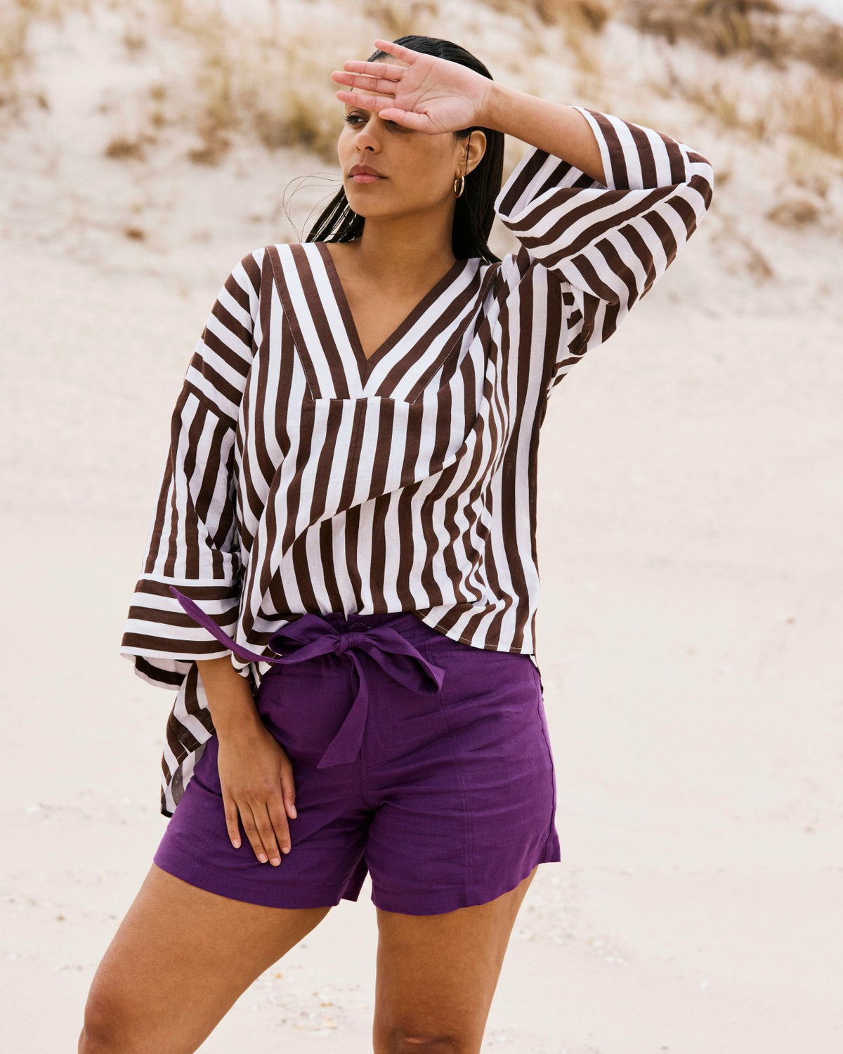 Harbor Stretch Linen Blend Paperbag Shorts - Dreamy Purple | Universal Standard