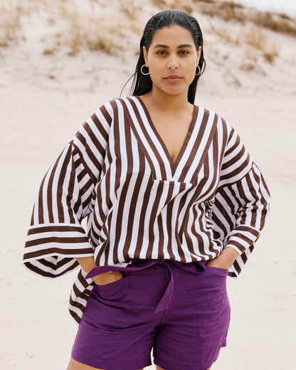 Harbor Stretch Linen Blend Paperbag Shorts - Dreamy Purple | Universal Standard