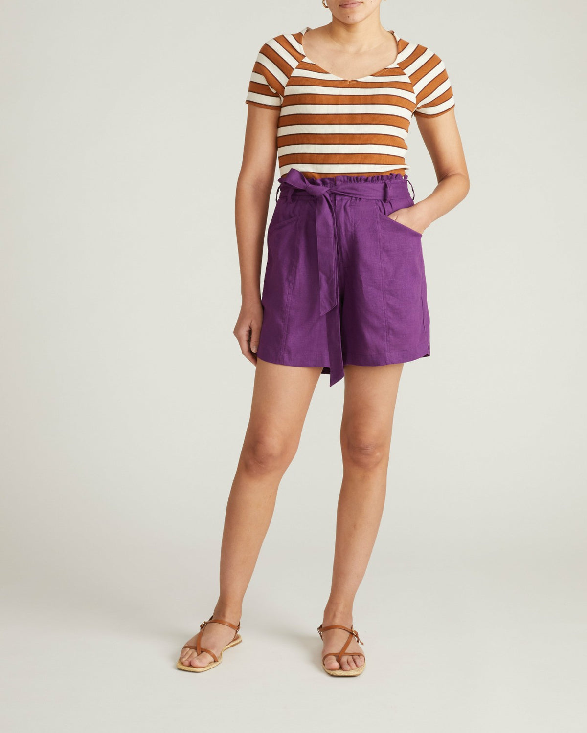 Harbor Stretch Linen Blend Paperbag Shorts - Dreamy Purple | Universal Standard