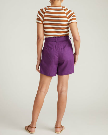 Harbor Stretch Linen Blend Paperbag Shorts - Dreamy Purple | Universal Standard