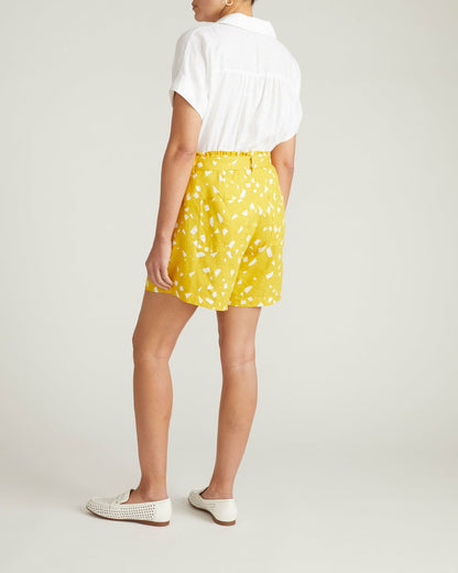 Harbor Stretch Linen Blend Paperbag Shorts - Yellow Confetti Print | Universal Standard
