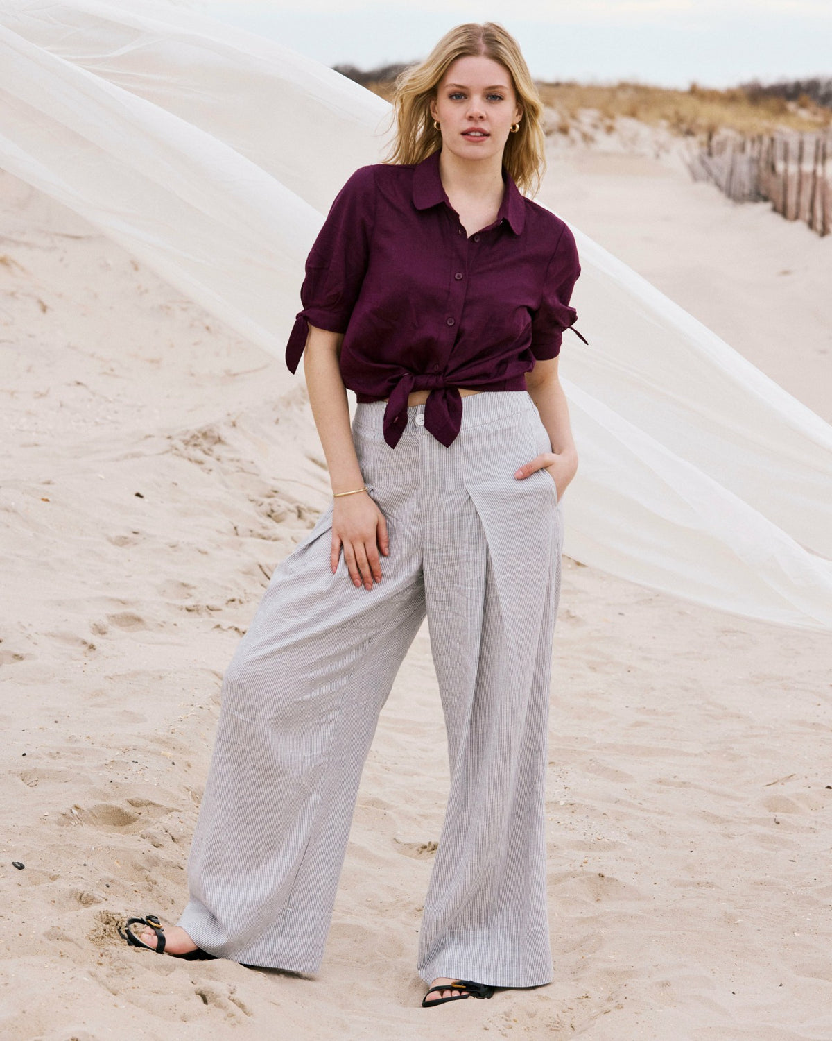 Marley Wide Leg Linen Blend Pants - Beach Stripe | Universal Standard