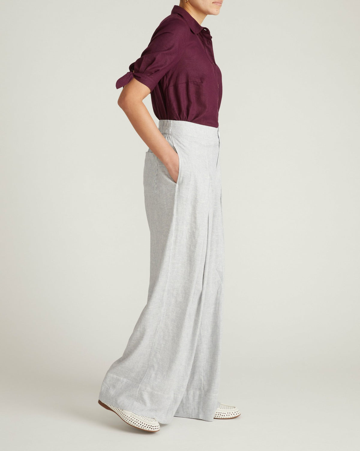 Marley Wide Leg Linen Blend Pants - Beach Stripe | Universal Standard