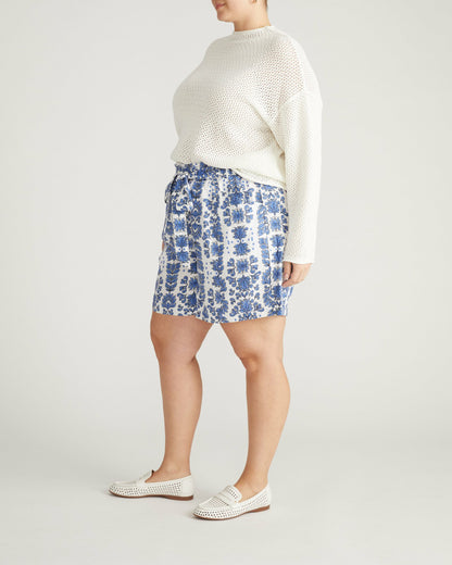 Harbor Stretch Linen Blend Paperbag Shorts - Rococo Beach Print | Universal Standard