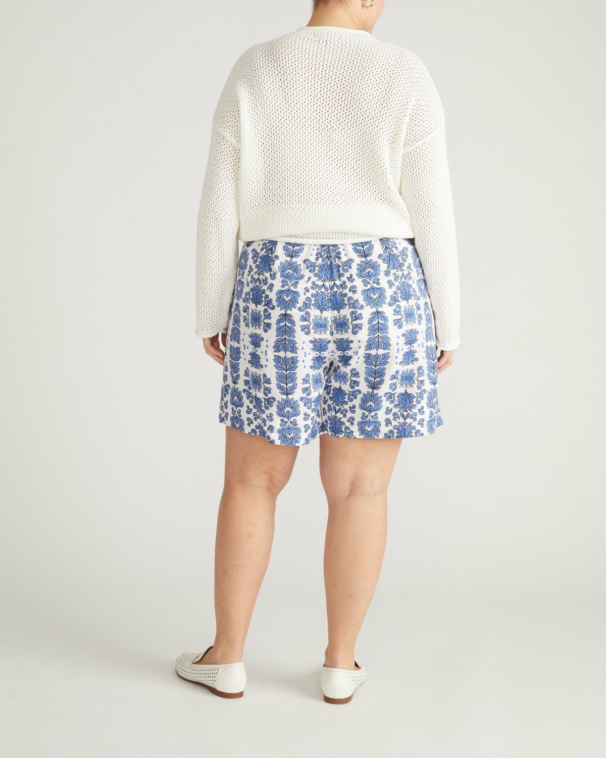 Harbor Stretch Linen Blend Paperbag Shorts - Rococo Beach Print | Universal Standard