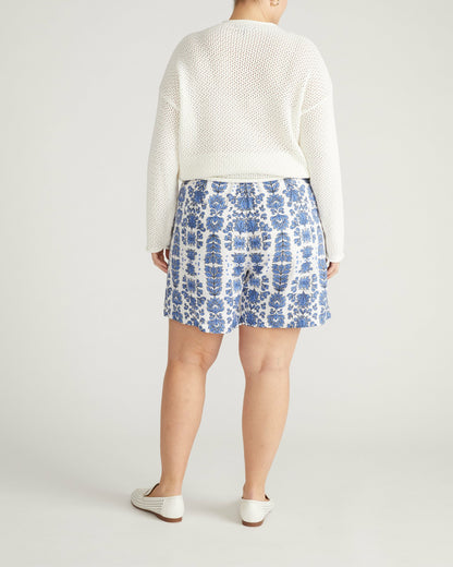 Harbor Stretch Linen Blend Paperbag Shorts - Rococo Beach Print | Universal Standard