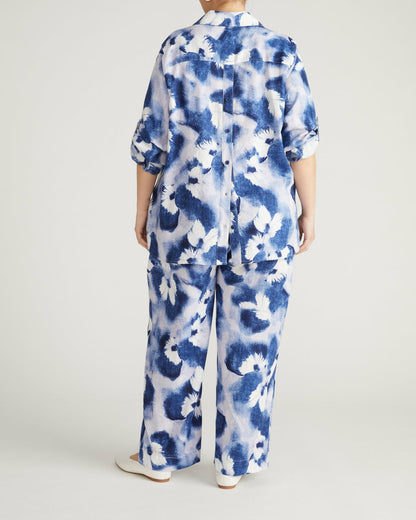 Iris Linen Blend Easy Pull-On Pants - Blue Pressed Flower Print | Universal Standard
