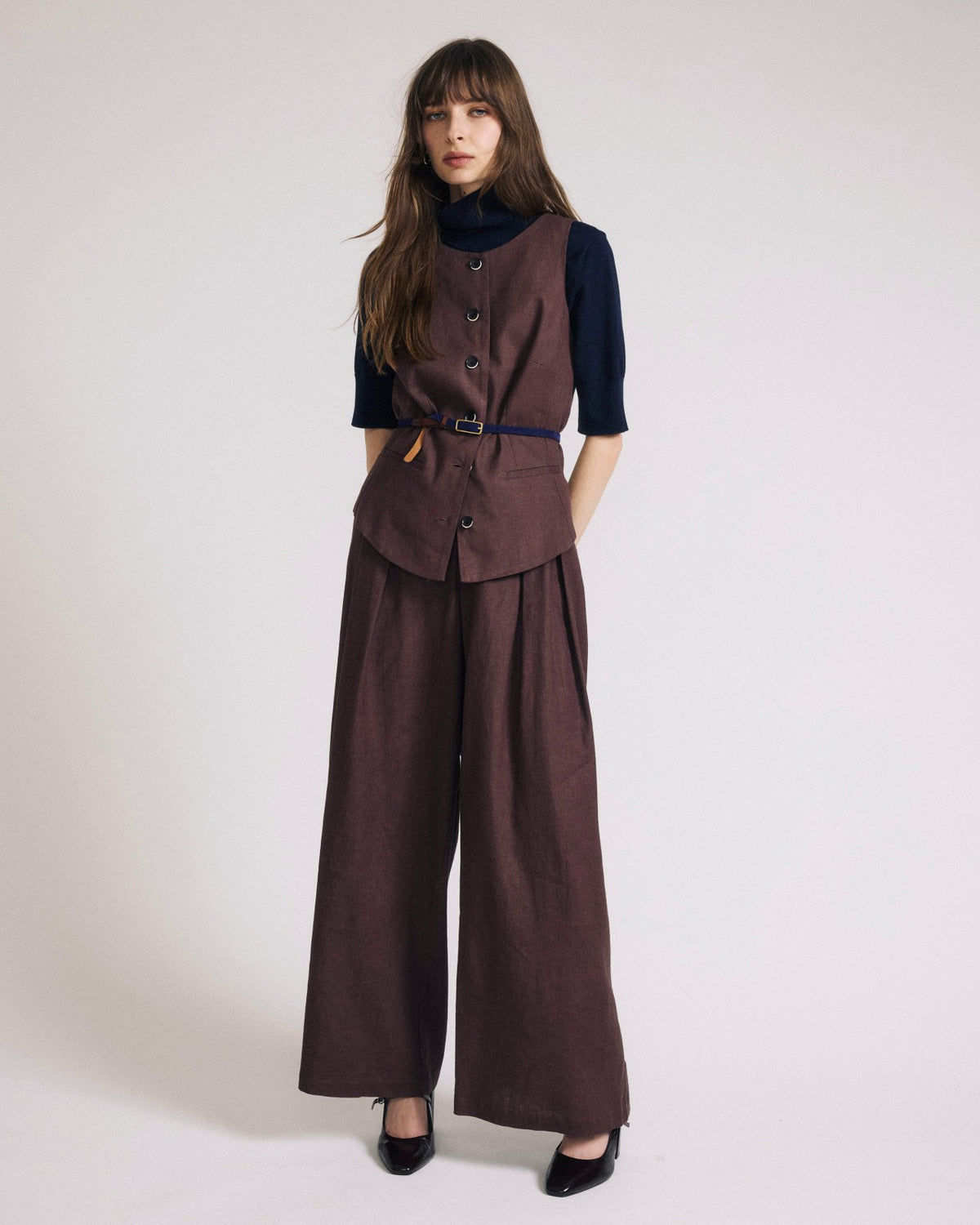 Palais Stretch Linen Blend Wide Leg Pant - Sophisticated Brown | Universal Standard