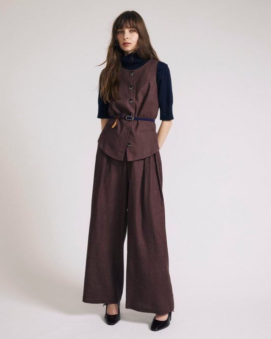 Palais Stretch Linen Blend Wide Leg Pant - Sophisticated Brown | Universal Standard