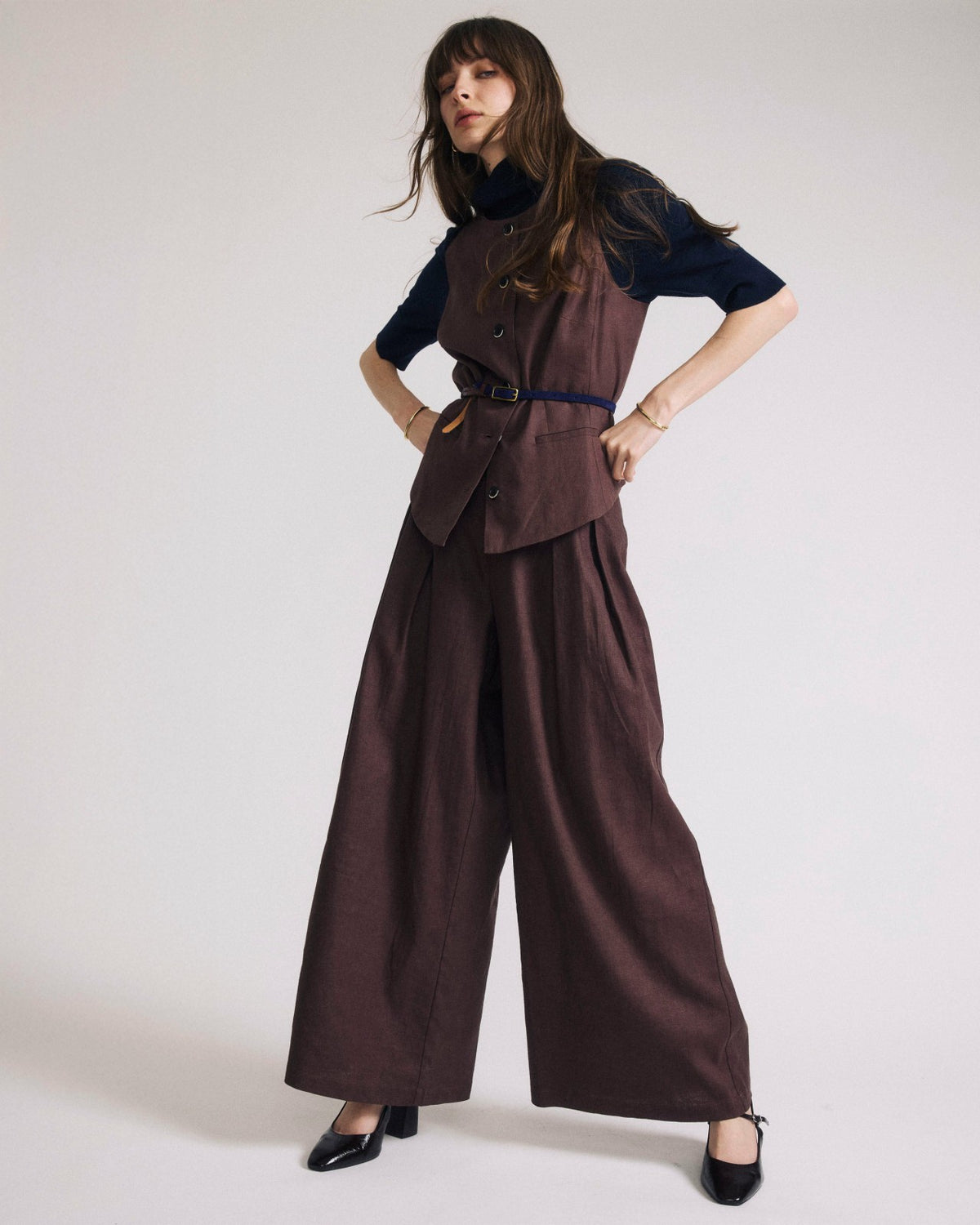 Palais Stretch Linen Blend Wide Leg Pant - Sophisticated Brown | Universal Standard