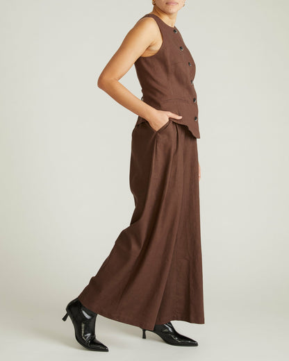 Palais Stretch Linen Blend Wide Leg Pant - Sophisticated Brown | Universal Standard