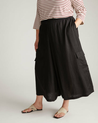 Palazzo Cargo Linen Blend Pant - Black | Universal Standard