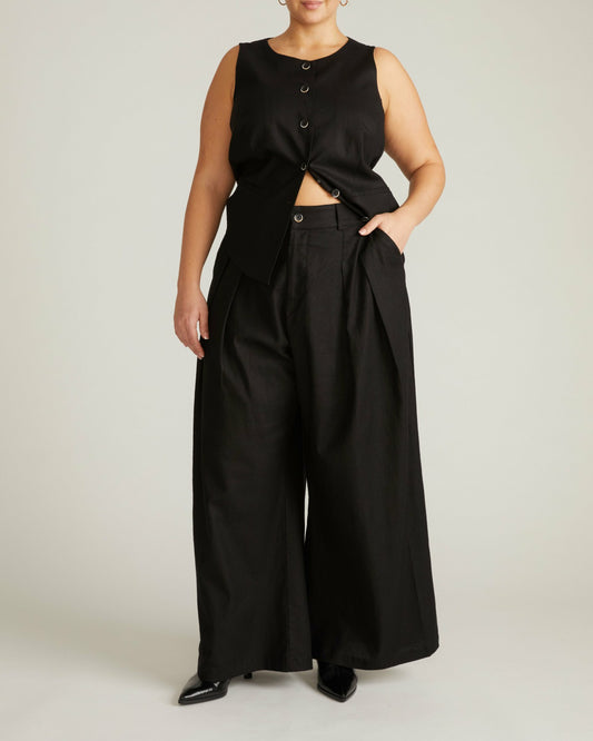 Palais Stretch Linen Blend Wide Leg Pant - Black | Universal Standard