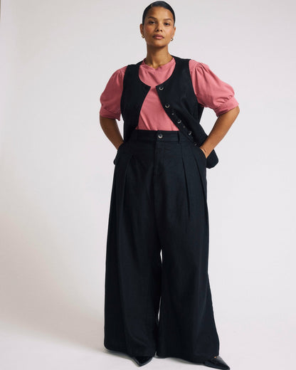 Palais Stretch Linen Blend Wide Leg Pant - Black | Universal Standard