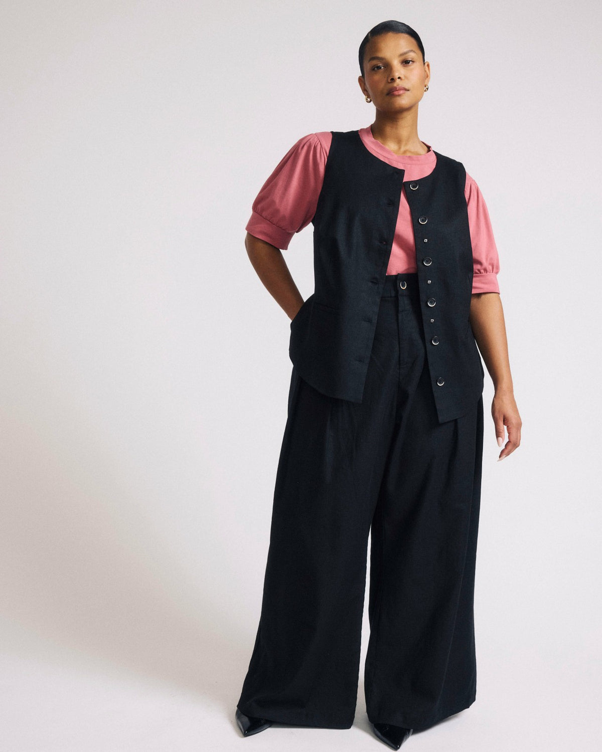 Palais Stretch Linen Blend Wide Leg Pant - Black | Universal Standard
