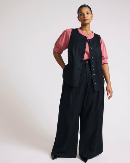 Palais Stretch Linen Blend Wide Leg Pant - Black | Universal Standard