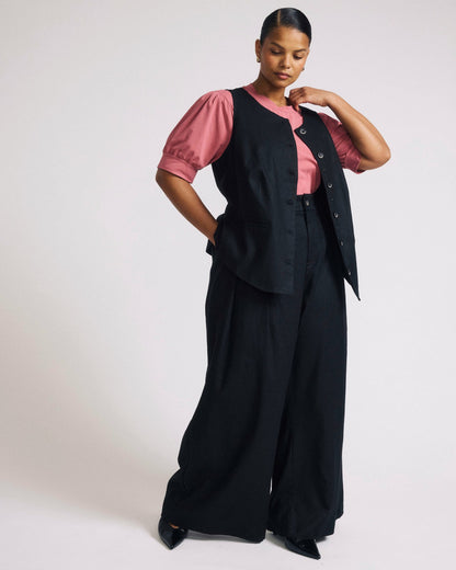 Palais Stretch Linen Blend Wide Leg Pant - Black | Universal Standard
