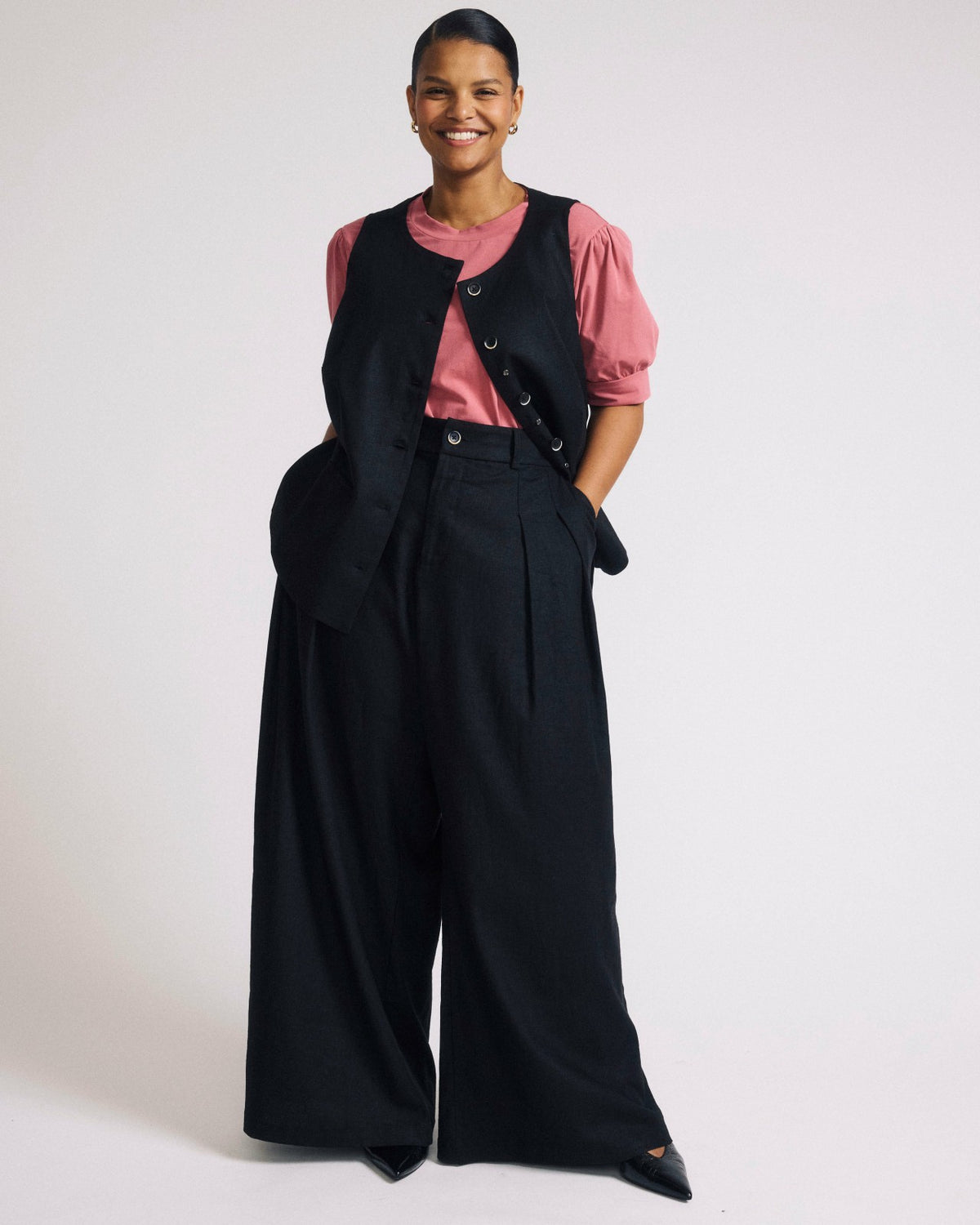Palais Stretch Linen Blend Wide Leg Pant - Black | Universal Standard