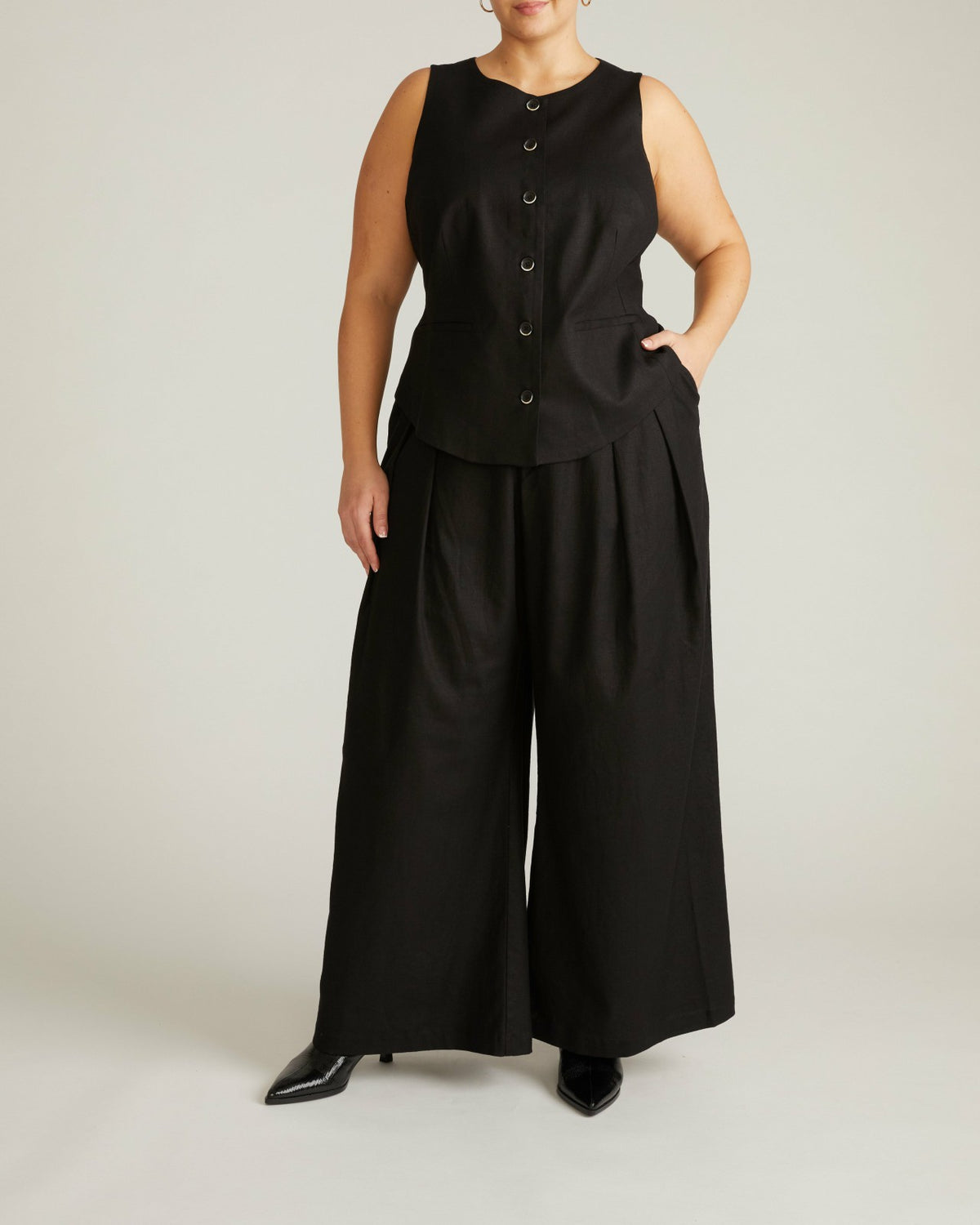 Palais Stretch Linen Blend Wide Leg Pant - Black | Universal Standard