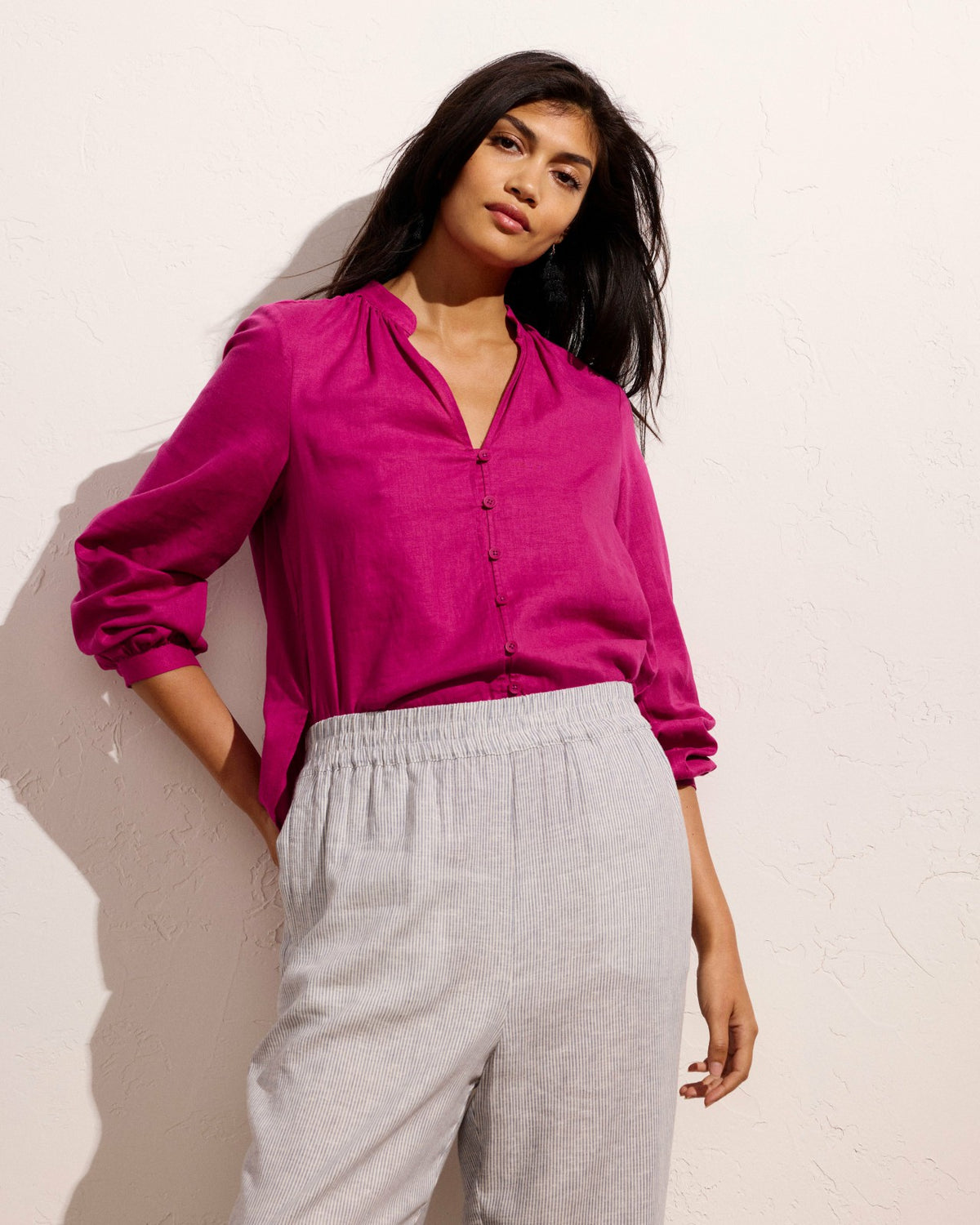 Iris Linen Blend Easy Pull-On Pants - Beach Stripe | Universal Standard