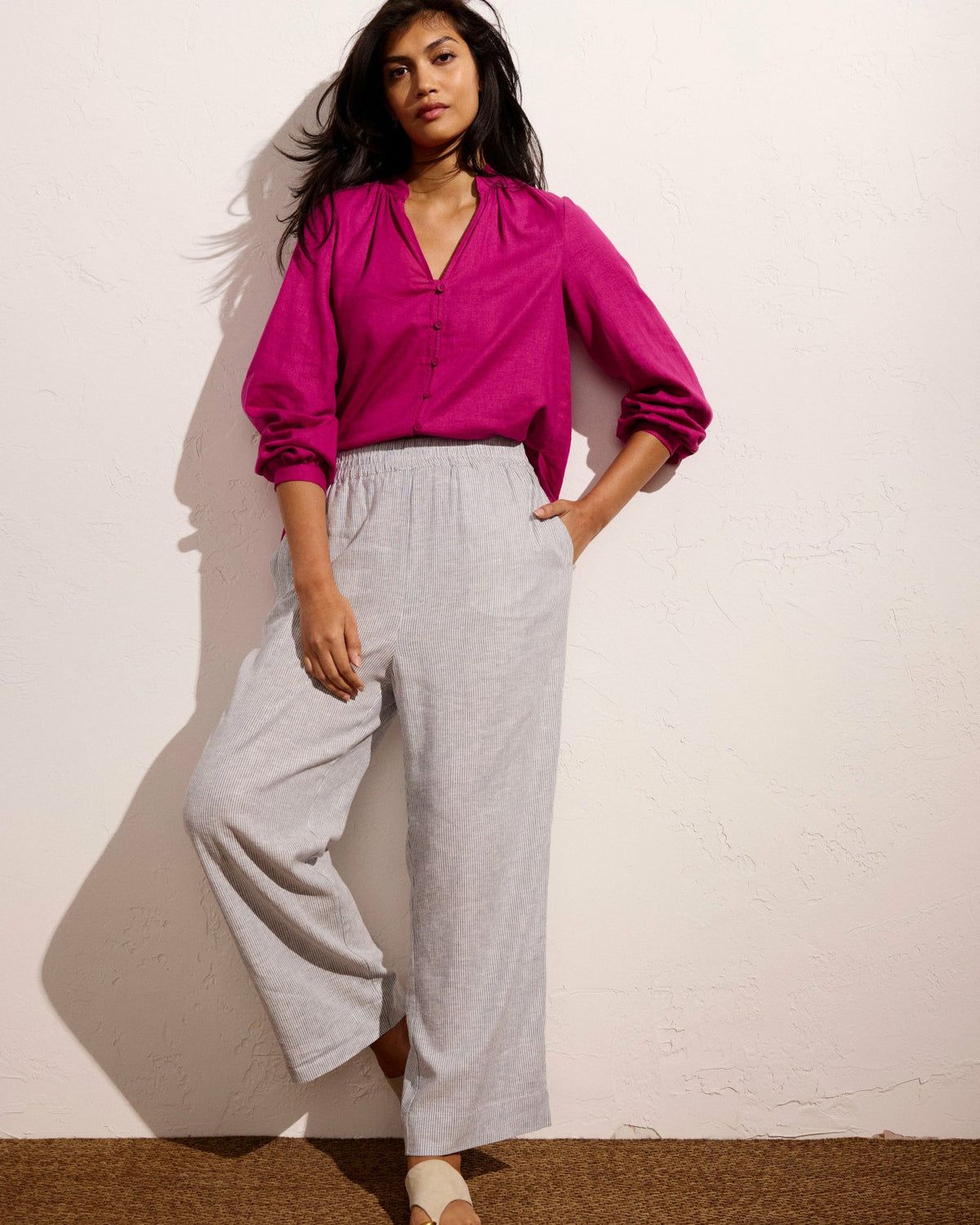 Iris Linen Blend Easy Pull-On Pants - Beach Stripe | Universal Standard
