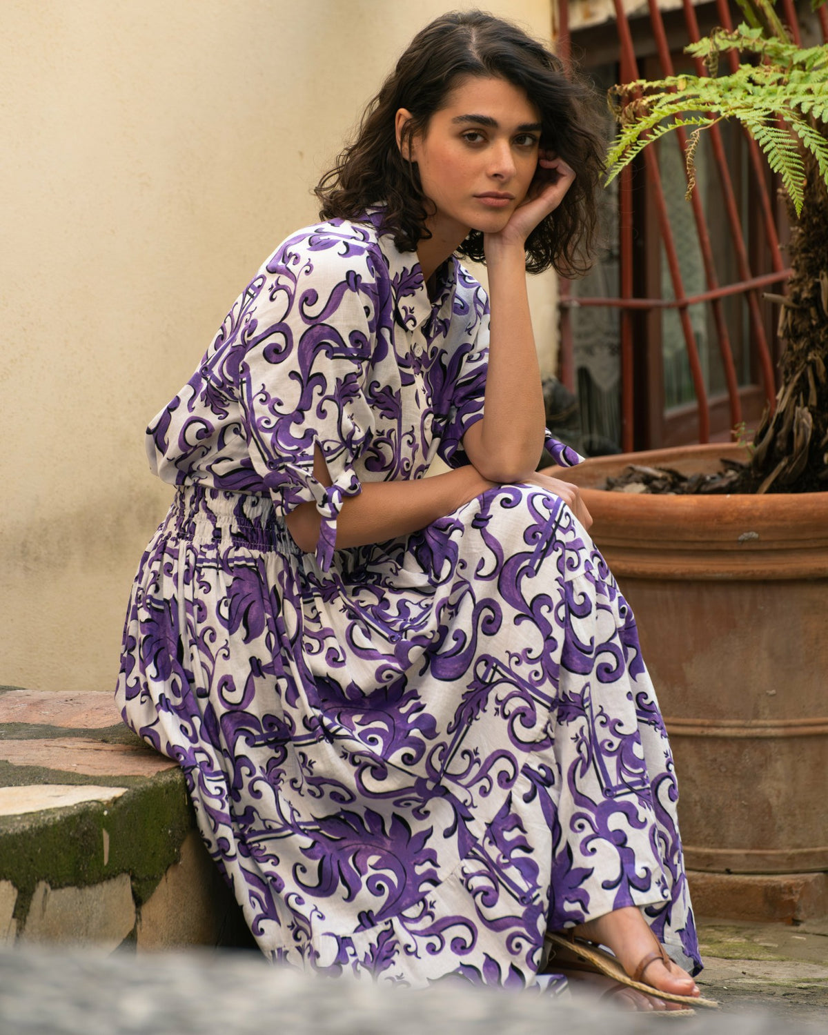 Tosca Linen Blend Maxi Skirt - Purple Majolica Print | Universal Standard