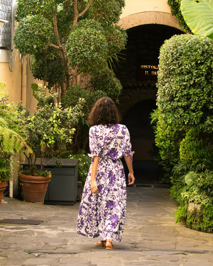 Tosca Linen Blend Maxi Skirt - Purple Majolica Print | Universal Standard