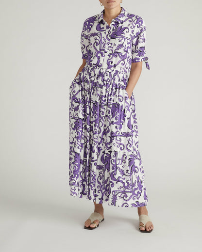 Tosca Linen Blend Maxi Skirt - Purple Majolica Print | Universal Standard