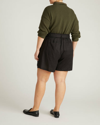 Harbor Stretch Linen Blend Paperbag Shorts - Black | Universal Standard