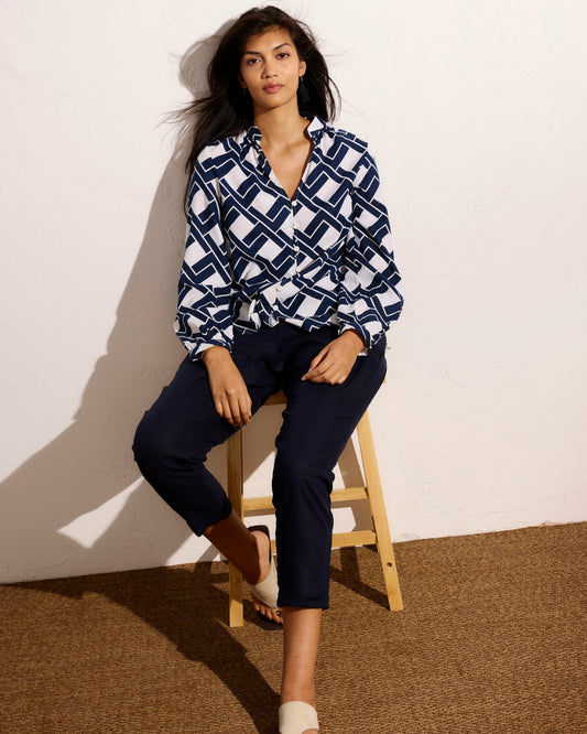 Sayville Linen Blend Drawstring Pant - Navy | Universal Standard