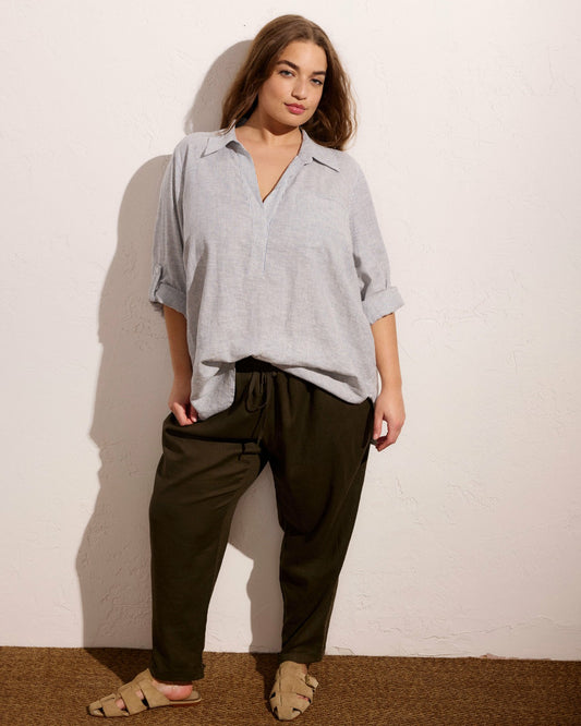 Sayville Linen Blend Drawstring Pant - Camo | Universal Standard