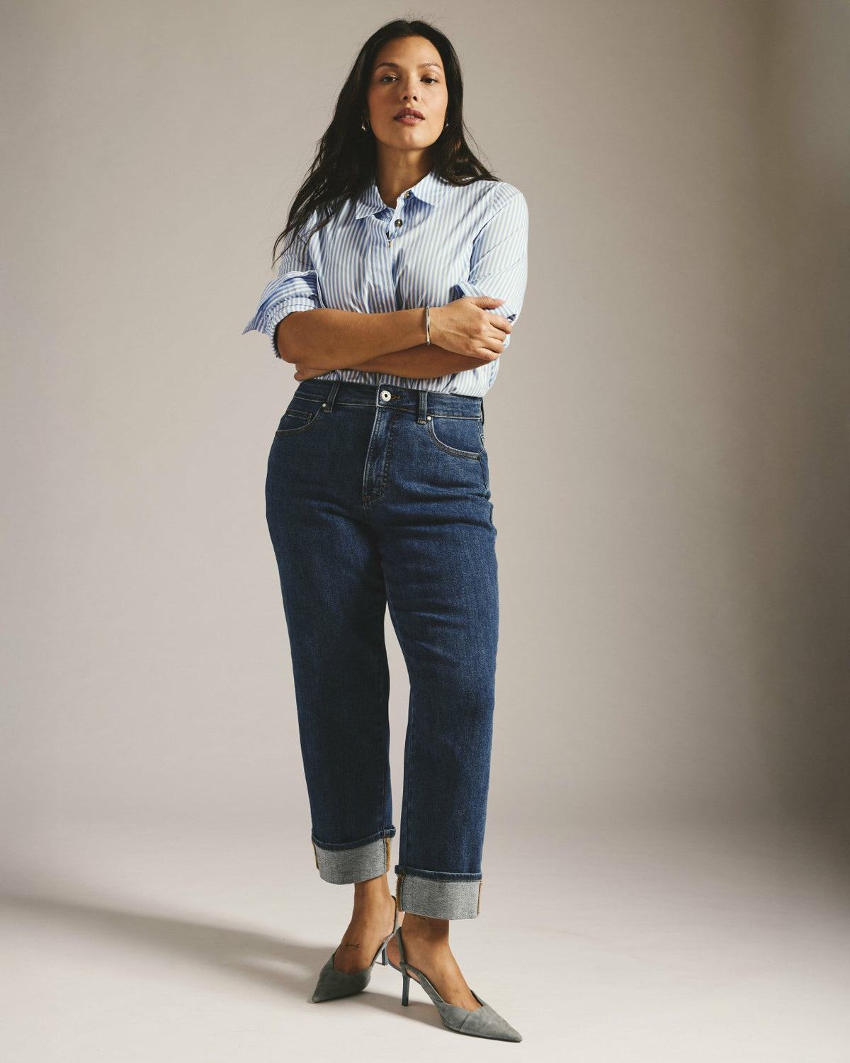 Stevie High Rise Cuffed Straight Leg Jeans - Odeon Blue | Universal Standard