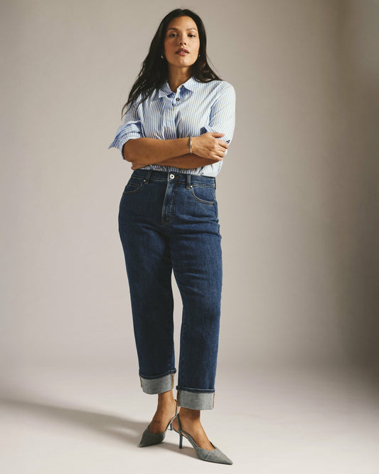 Stevie High Rise Cuffed Straight Leg Jeans - Odeon Blue | Universal Standard