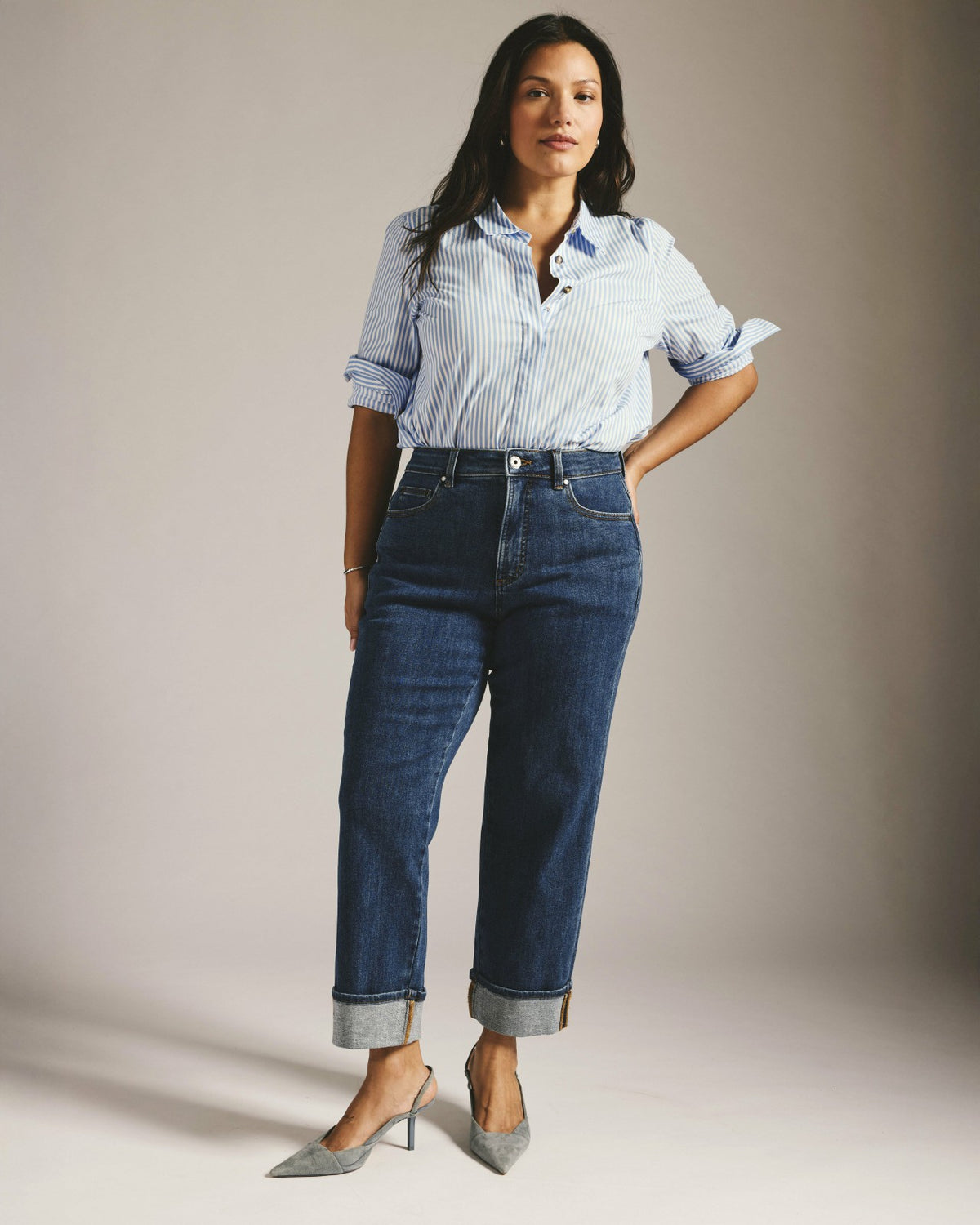Stevie High Rise Cuffed Straight Leg Jeans - Odeon Blue | Universal Standard