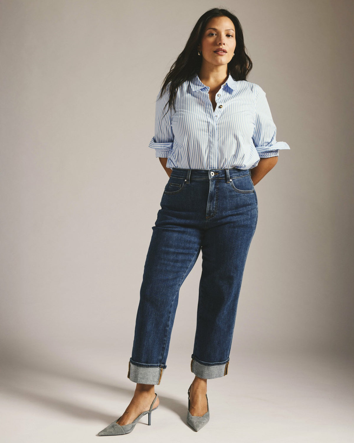 Stevie High Rise Cuffed Straight Leg Jeans - Odeon Blue | Universal Standard