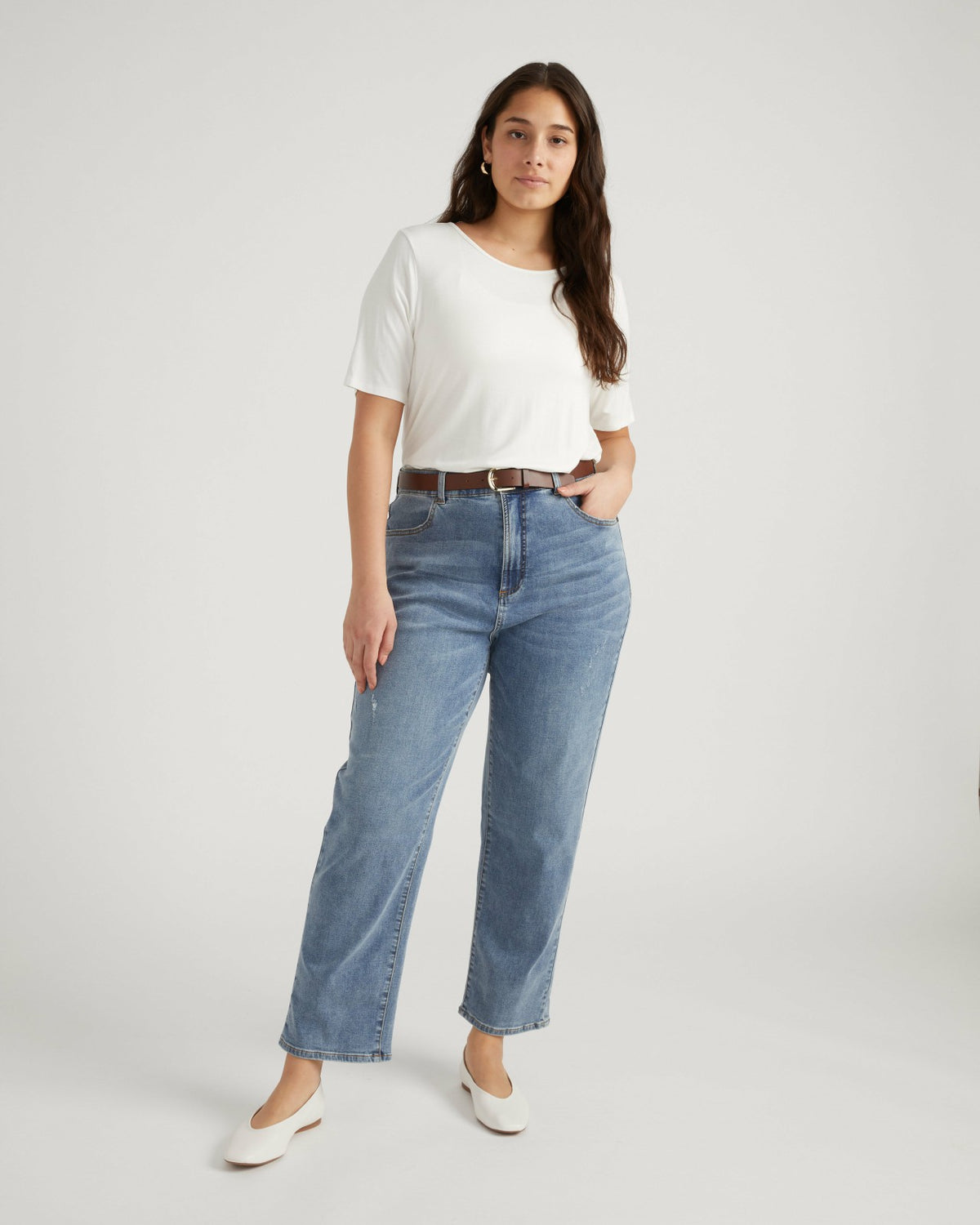 Ella High Rise Straight Leg Jeans - Distressed Washed Indigo | Universal Standard