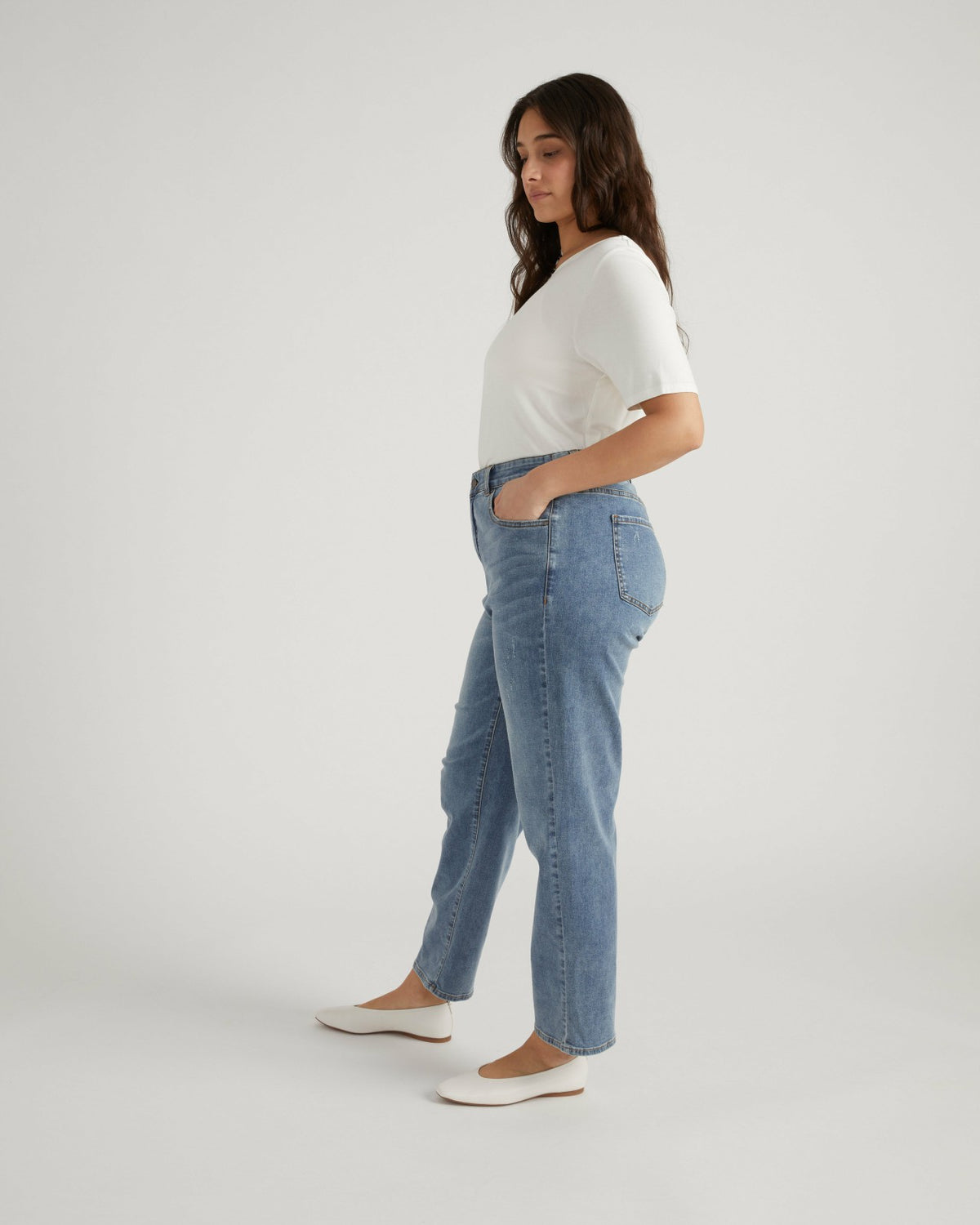 Ella High Rise Straight Leg Jeans - Distressed Washed Indigo | Universal Standard