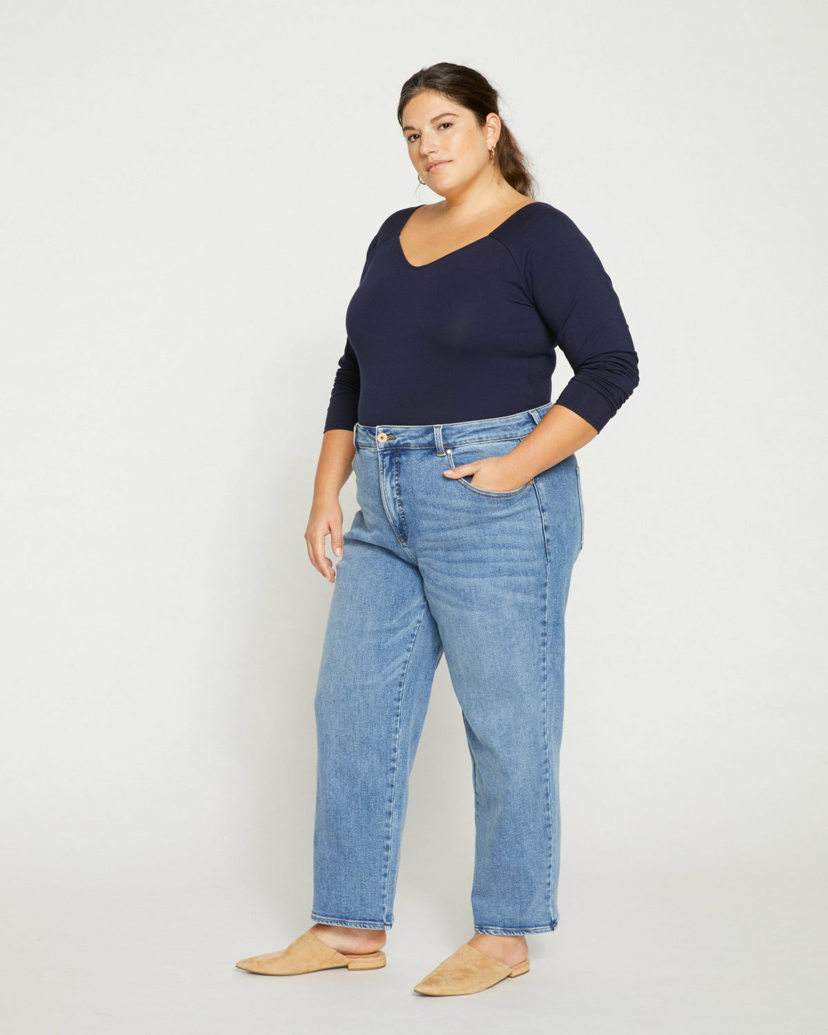 Etta High Rise Straight Leg Jeans 28 Inch - Distressed Washed Indigo | Universal Standard