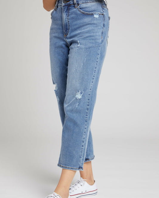 Donna High Rise Curve Straight Leg Jeans 27 Inch - Distressed Indigo | Universal Standard
