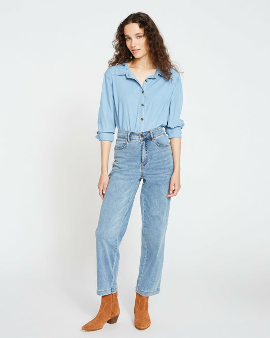 Elastic Waist Weekend Jeans - Distressed Washed Indigo | Universal Standard