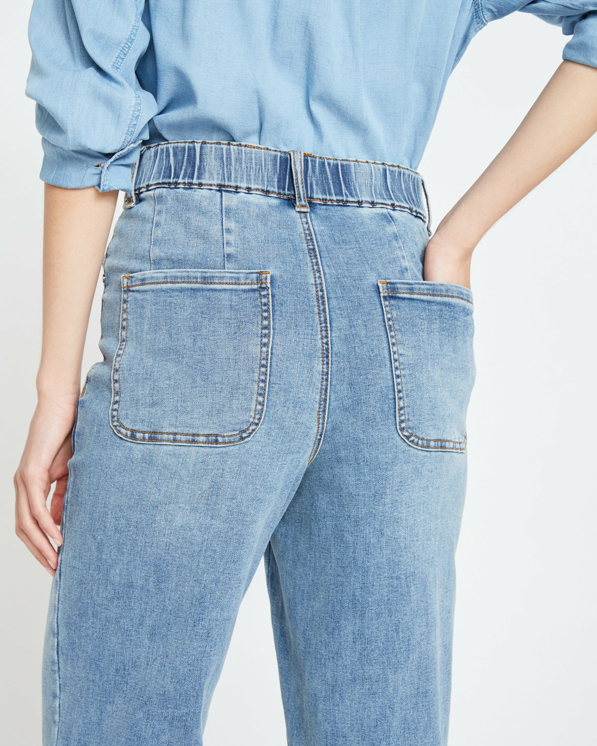 Elastic Waist Weekend Jeans - Distressed Washed Indigo | Universal Standard