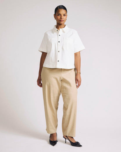 Flynn Short Sleeve Denim Shacket - White | Universal Standard