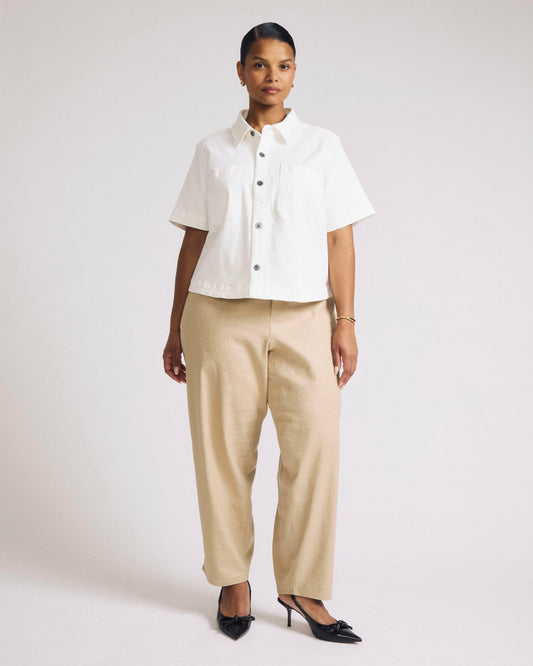 Flynn Short Sleeve Denim Shacket - White | Universal Standard