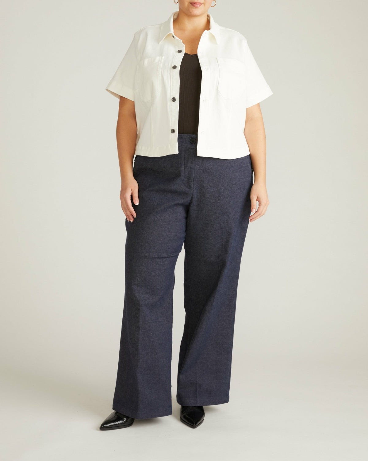 Flynn Short Sleeve Denim Shacket - White | Universal Standard