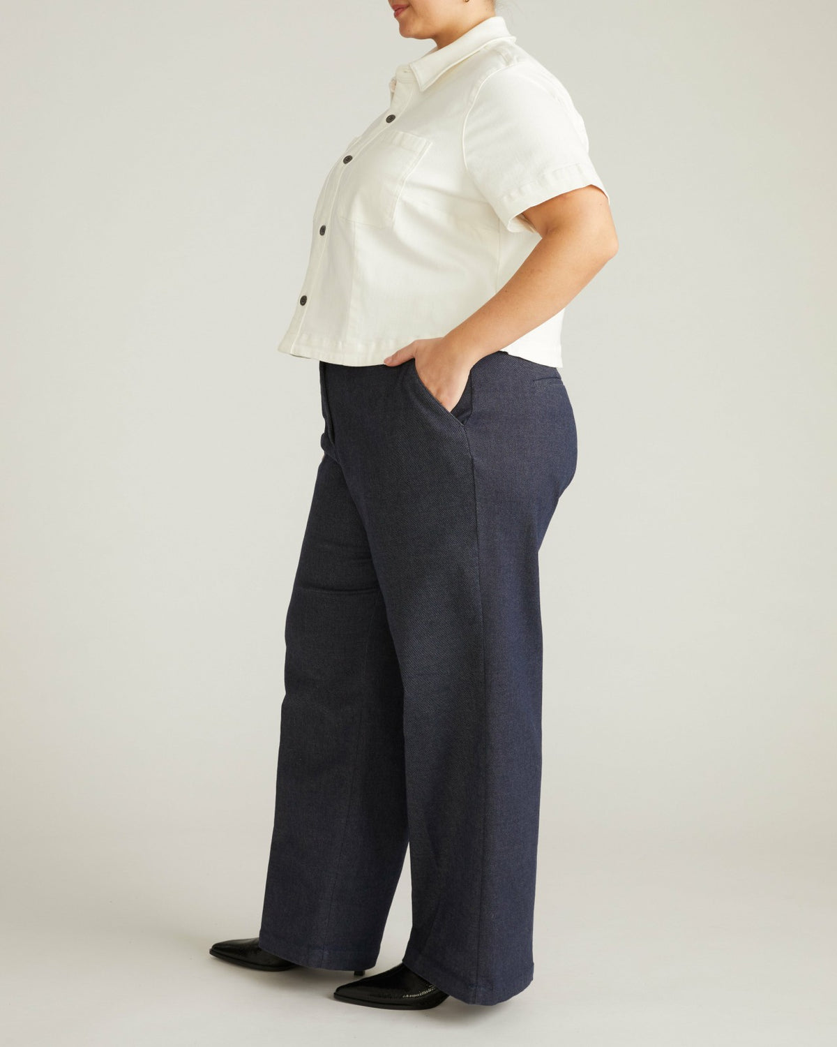 Flynn Short Sleeve Denim Shacket - White | Universal Standard
