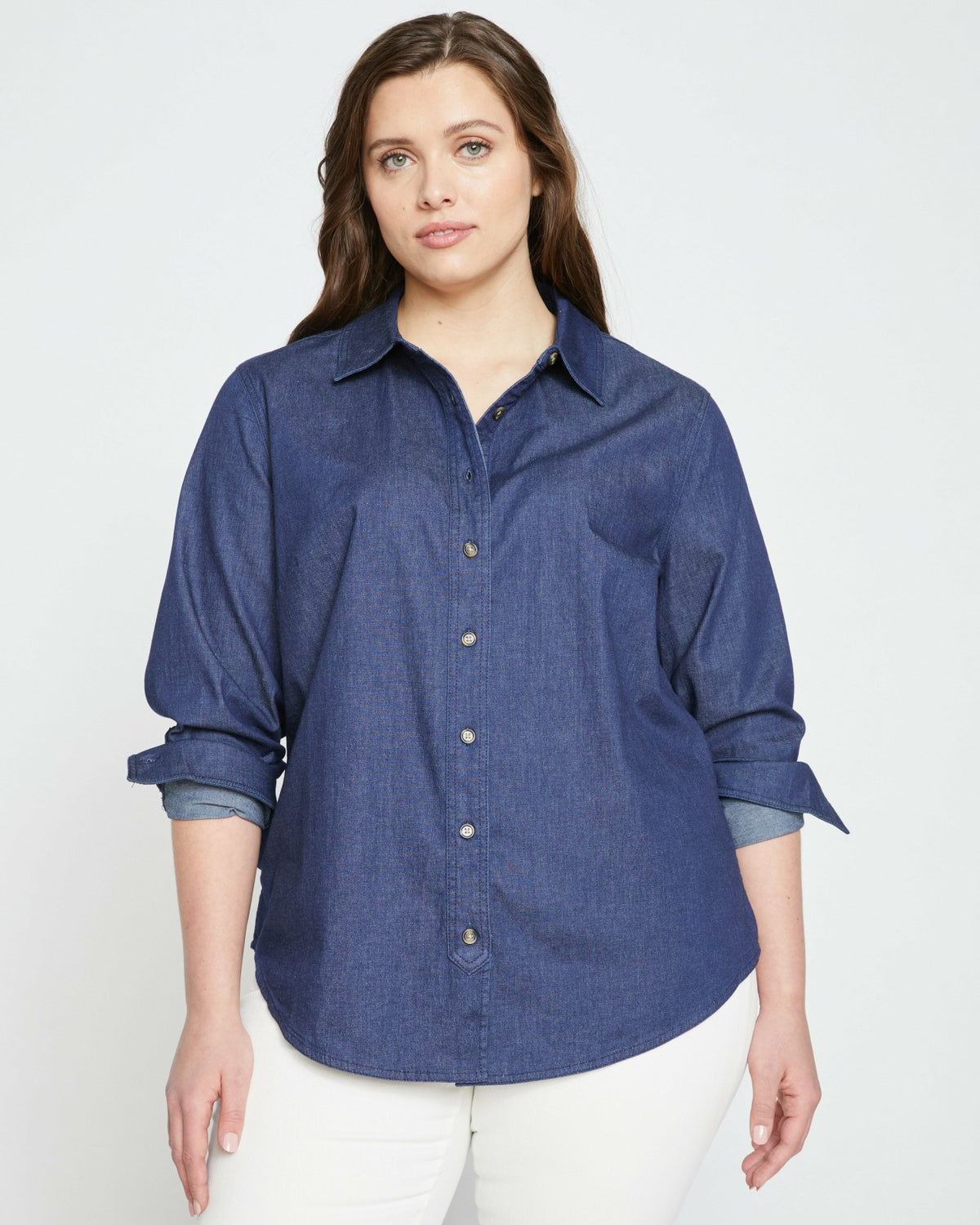 Minimalist Stretch Cotton Chambray Shirt - Dark Indigo | Universal Standard
