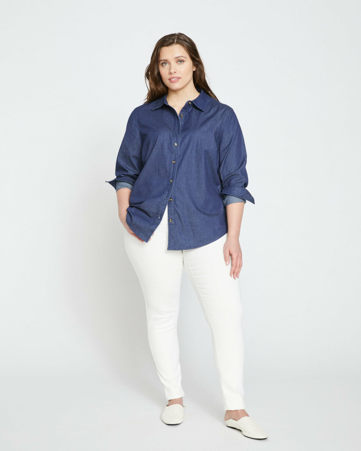 Minimalist Stretch Cotton Chambray Shirt - Dark Indigo | Universal Standard